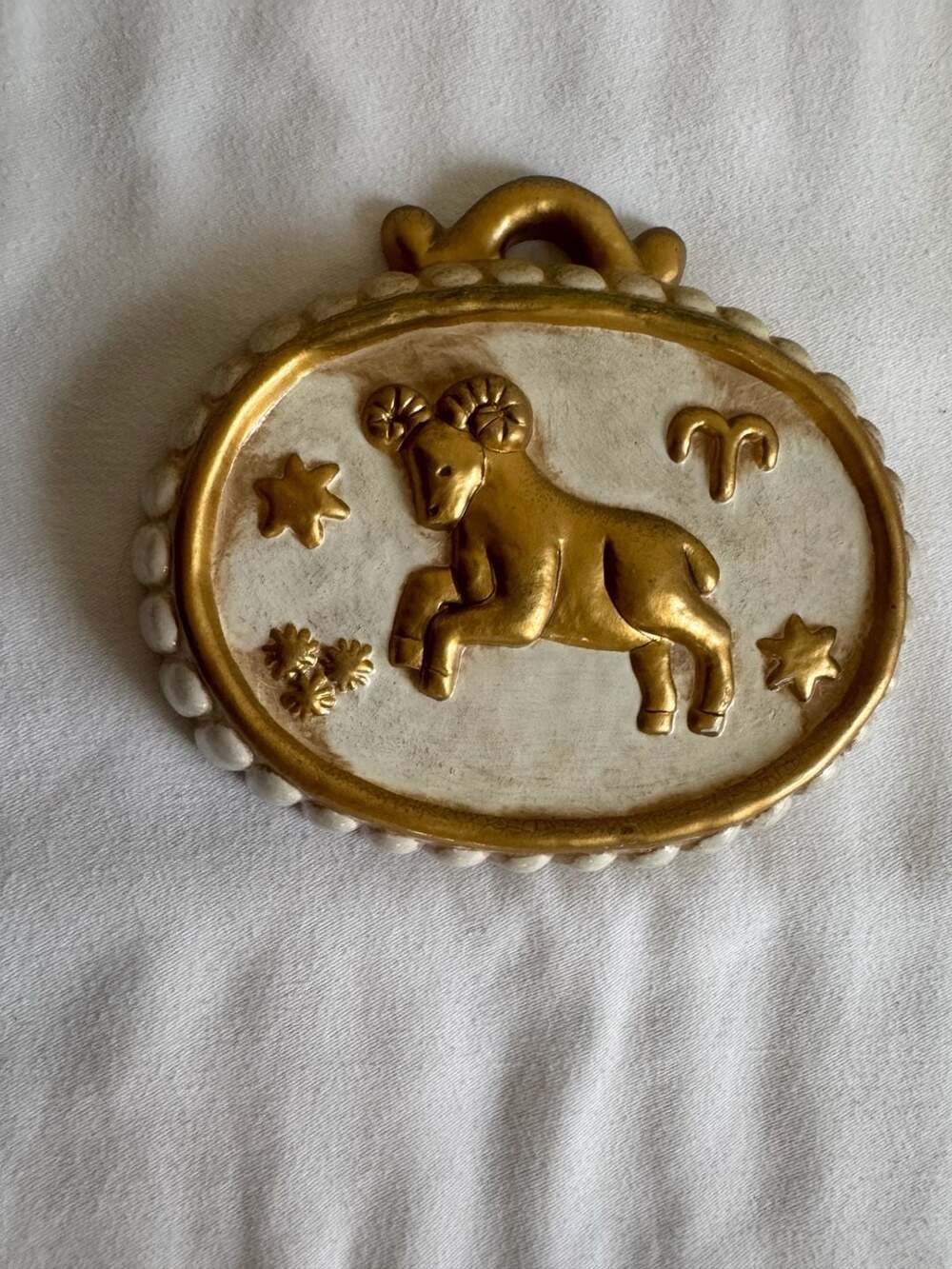 Thun Bozen Italy Ceramic Aries Zodiac Wall Plaque Ram Gold White